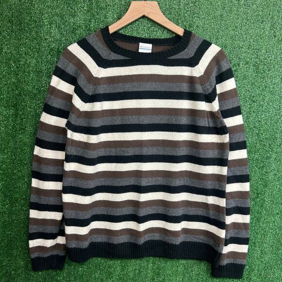 Columbia Striped Sweater Brown Black Gray Knit Pullover Men’s XL - Picture 1 of 5